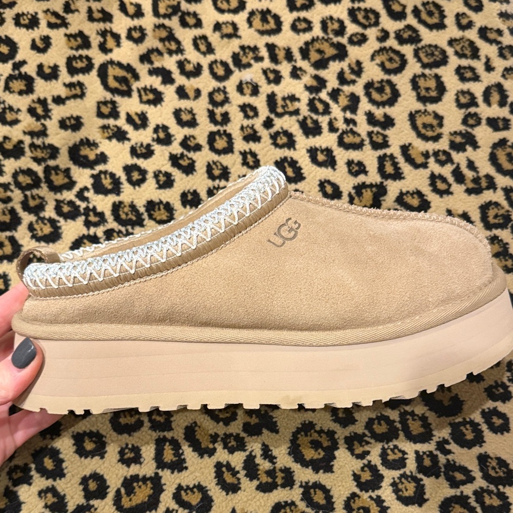 UGG Women's Beige Suede Platform Mules